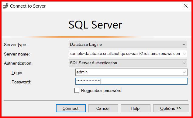 Picture showing connecting the database using SSMS